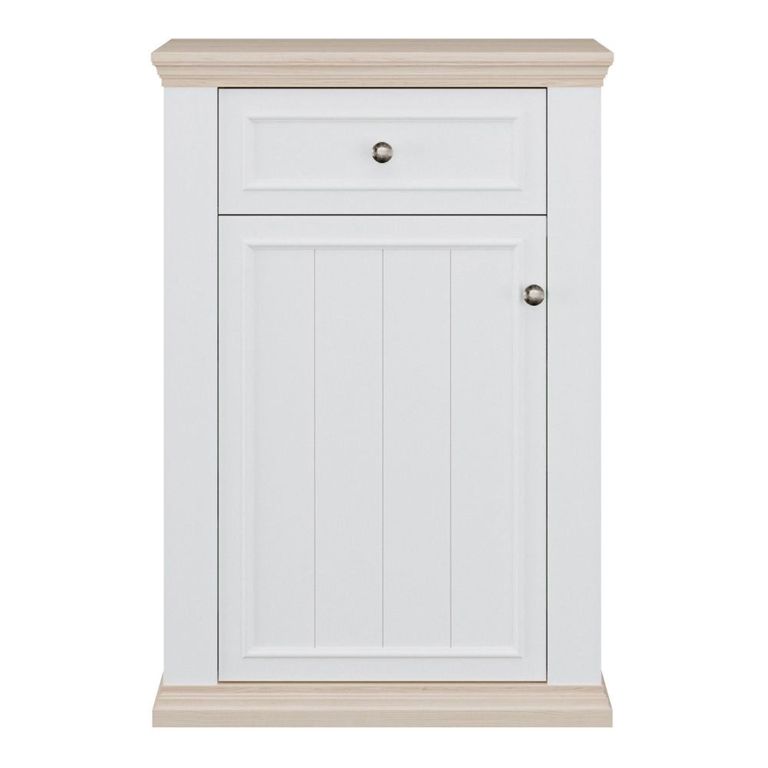 Pontypool Shoe Cabinet - 1 Door - 1 Drawer - White and Riva Oak