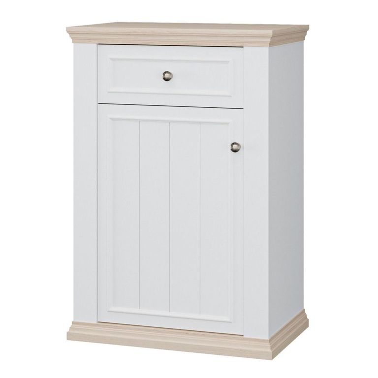 Pontypool Shoe Cabinet - 1 Door - 1 Drawer - White and Riva Oak