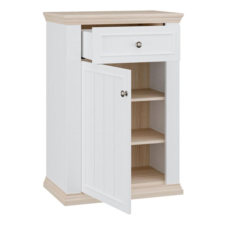 Pontypool Shoe Cabinet - 1 Door - 1 Drawer - White and Riva Oak