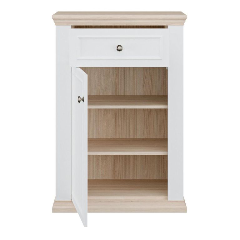 Pontypool Shoe Cabinet - 1 Door - 1 Drawer - White and Riva Oak