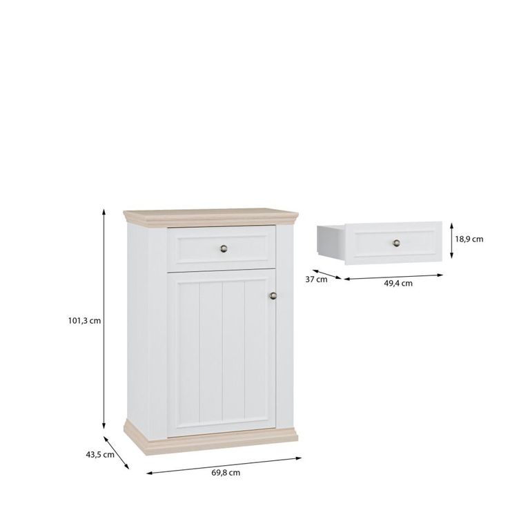 Pontypool Shoe Cabinet - 1 Door - 1 Drawer - White and Riva Oak
