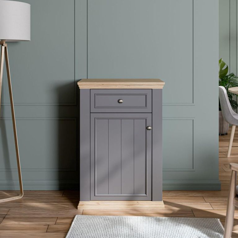Pontypool Shoe Cabinet - 1 Door - 1 Drawer - Dark Grey and Light Oak