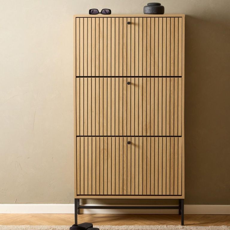 Albany Oak Ribbed 3 Dwawer Shoe Cabinet