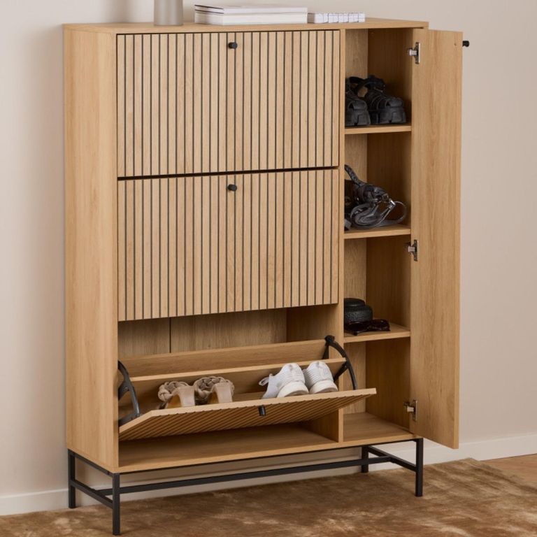 Albany Oak Ribbed 4 Door Shoe Cabinet