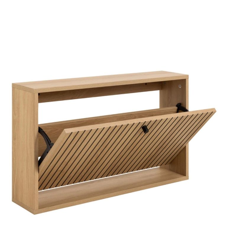 Albany Oak Ribbed Flip Down Door Shoe Cabinet