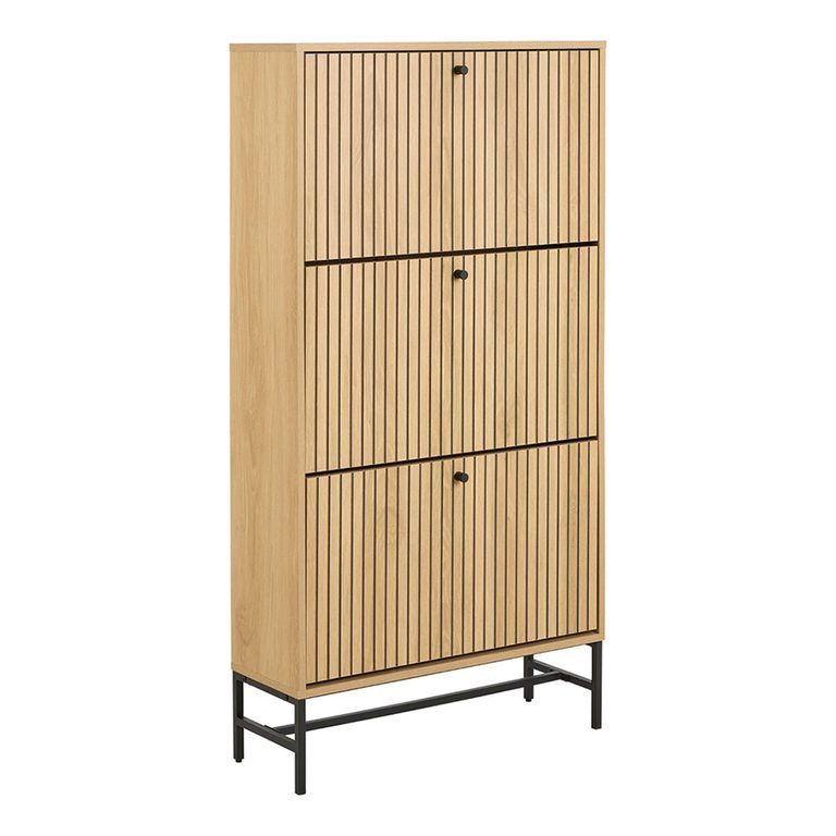 Albany Shoe Cabinet - Flip Down - 3 Door - Ribbed Oak