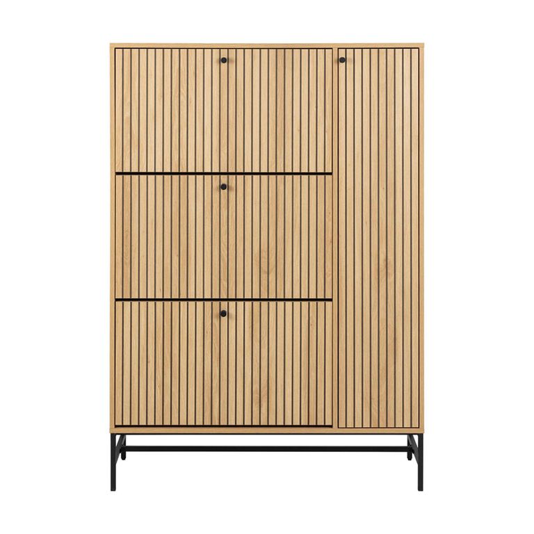 Albany Shoe Cabinet - Flip Down - 4 Door - Ribbed Oak