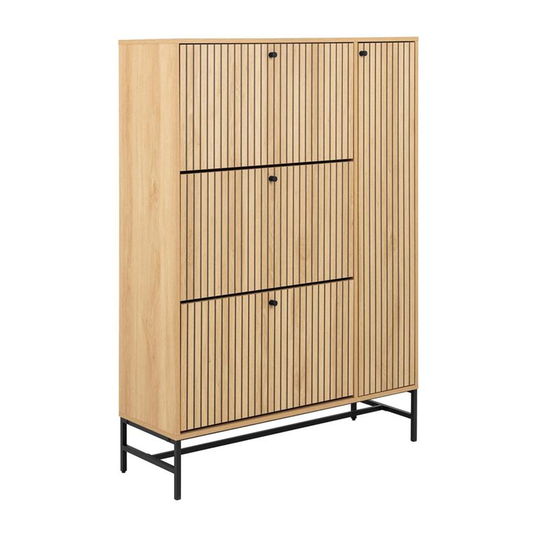 Albany Shoe Cabinet - Flip Down - 4 Door - Ribbed Oak