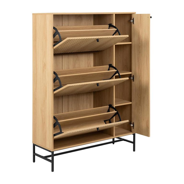 Albany Shoe Cabinet - Flip Down - 4 Door - Ribbed Oak