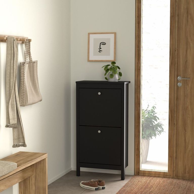 Madrid Black 2 Drawer Door Shoe Cabinet