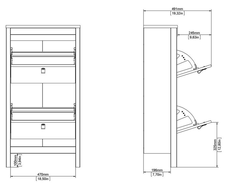 Madrid Black 2 Drawer Door Shoe Cabinet