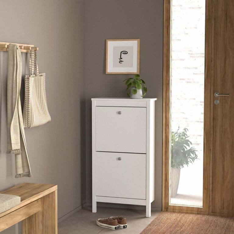 Madrid White 2 Drawer Door Shoe Cabinet