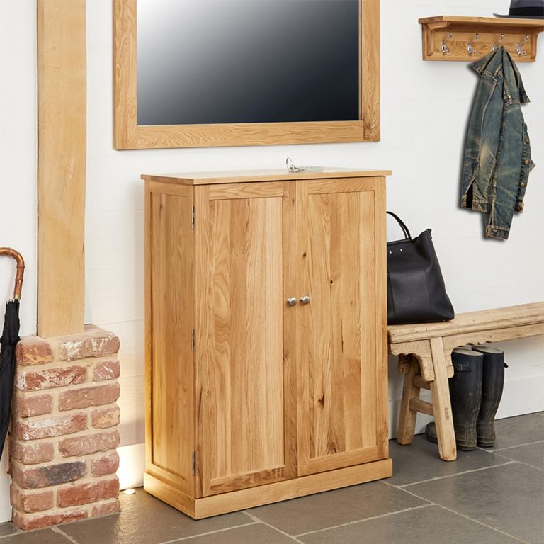 Mobel Oak Shoe Cupboard - 2 Door