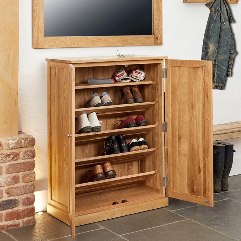 Mobel Oak Shoe Cupboard - 2 Door
