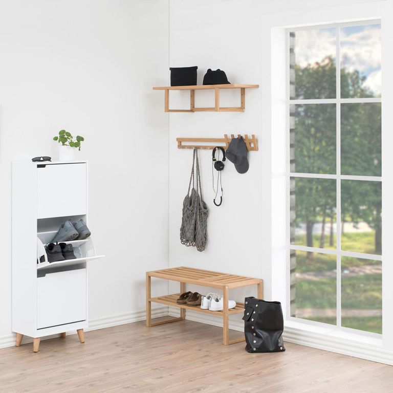 Mitra Shoe Cabinet - Flip Down - 3 Door - White and Oak