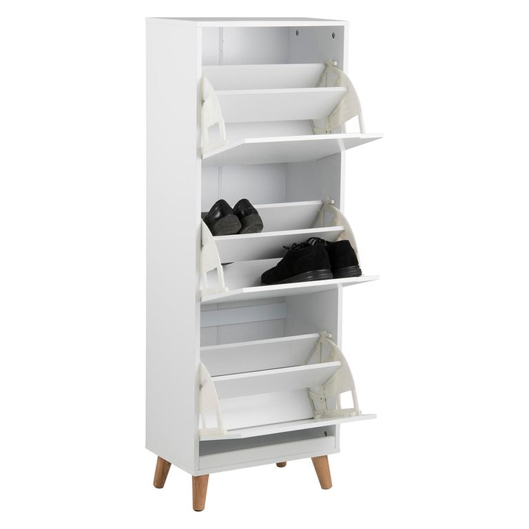 Mitra Shoe Cabinet - Flip Down - 3 Door - White and Oak