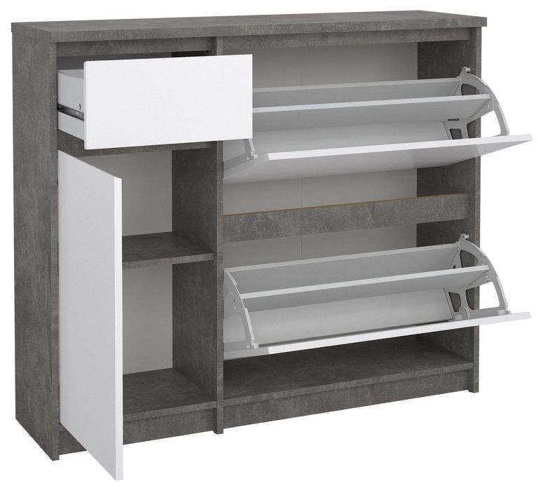 Naia Concrete Effect and White Gloss 2 Door 2 Drawer Shoe Cabinet