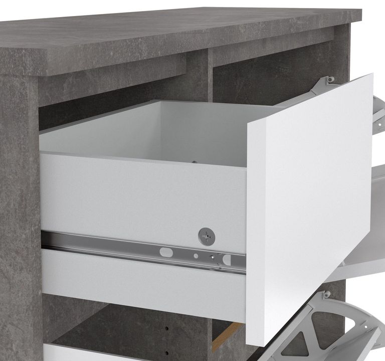 Naia Concrete Effect and White Gloss 2 Door 2 Drawer Shoe Cabinet