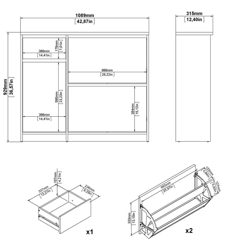 Naia Matt Black 2 Door 2 Drawer Shoe Cabinet