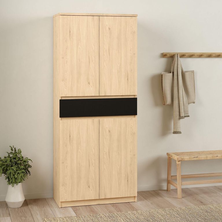 Naia Oak and Black Large Shoe Cupboard