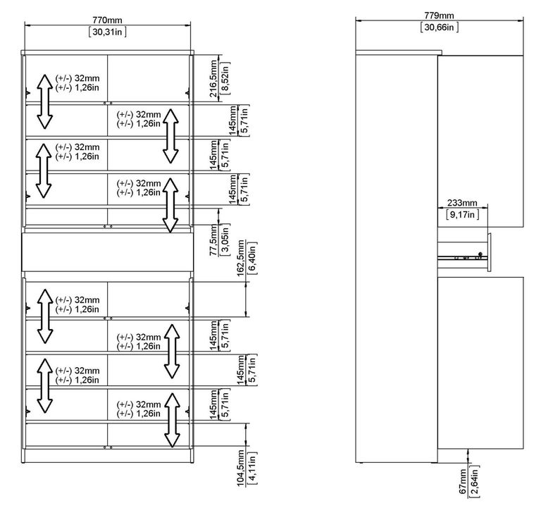 Naia Oak and Black Large Shoe Cupboard