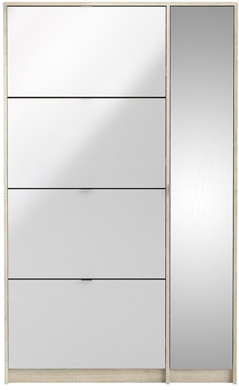 Oak Effect 1 Mirror Door and 4 Drawer Shoe Cabinet