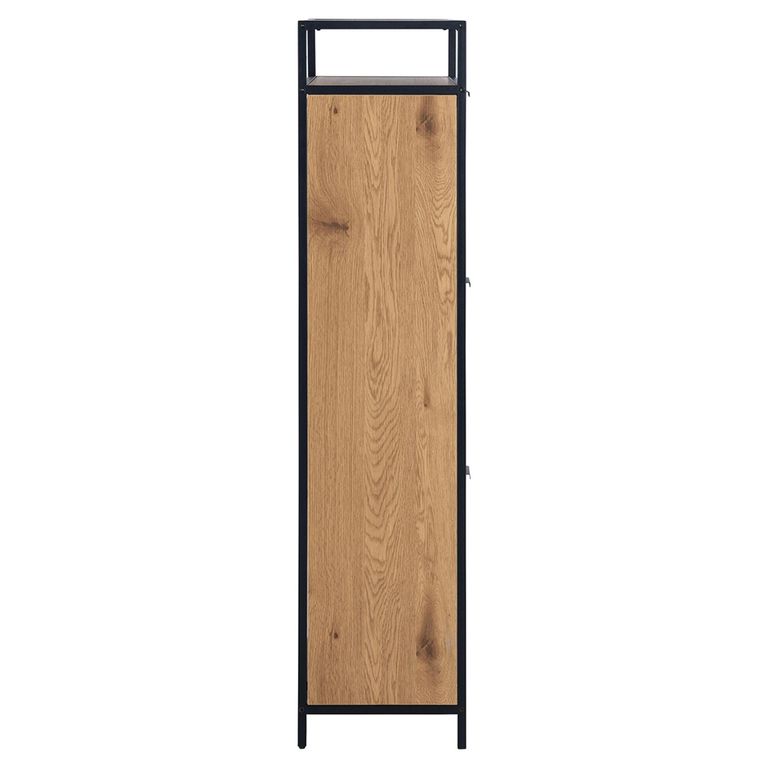 Seaford Shoe Cabinet - Flip Down - 3 Door - Oak and Black Metal