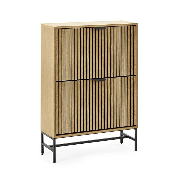Sia Shoe Cabinet - 2 Door - Flip Down - Ribbed - Oak