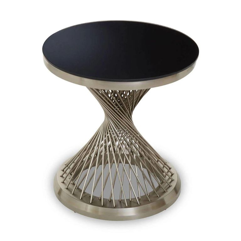 Anzio Side Table - Round - Black Glass with Chrome Hourglass Base