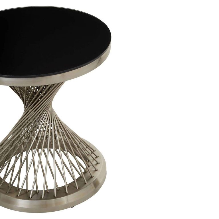 Anzio Side Table - Round - Black Glass with Chrome Hourglass Base