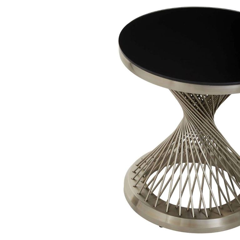 Anzio Side Table - Round - Black Glass with Chrome Hourglass Base