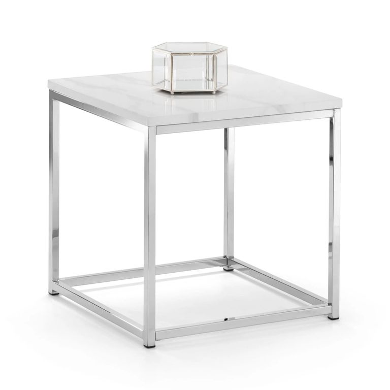 Scala Lamp Table - Square - White Marble Effect and Chrome