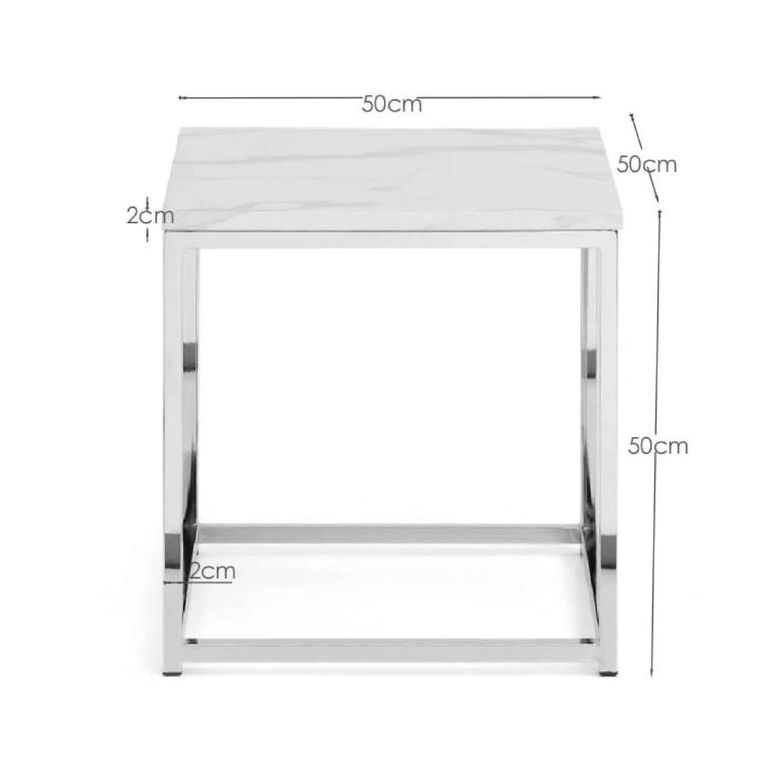 Scala Lamp Table - Square - White Marble Effect and Chrome