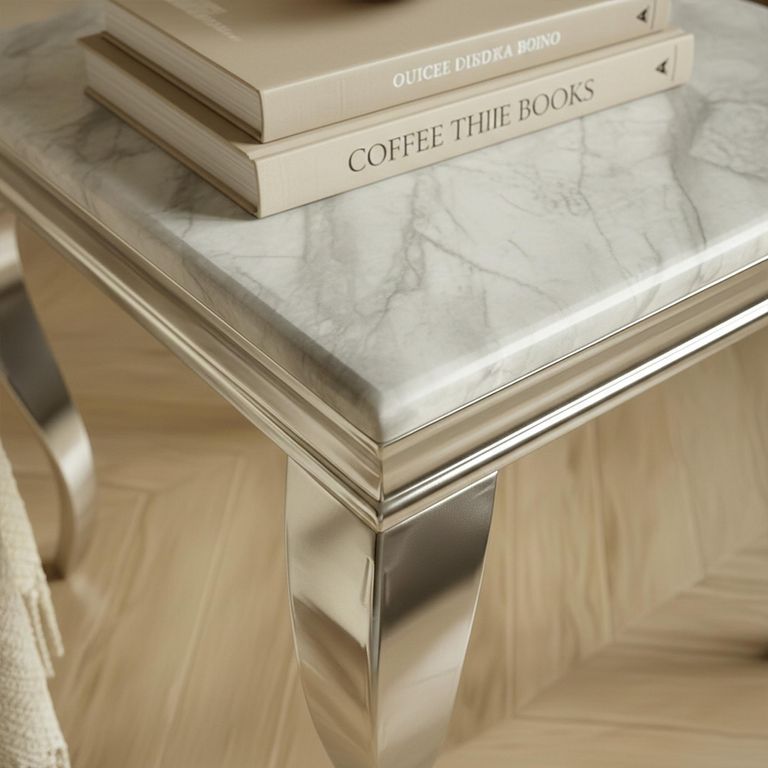 Louis Grey Marble and Chrome Square Side Table