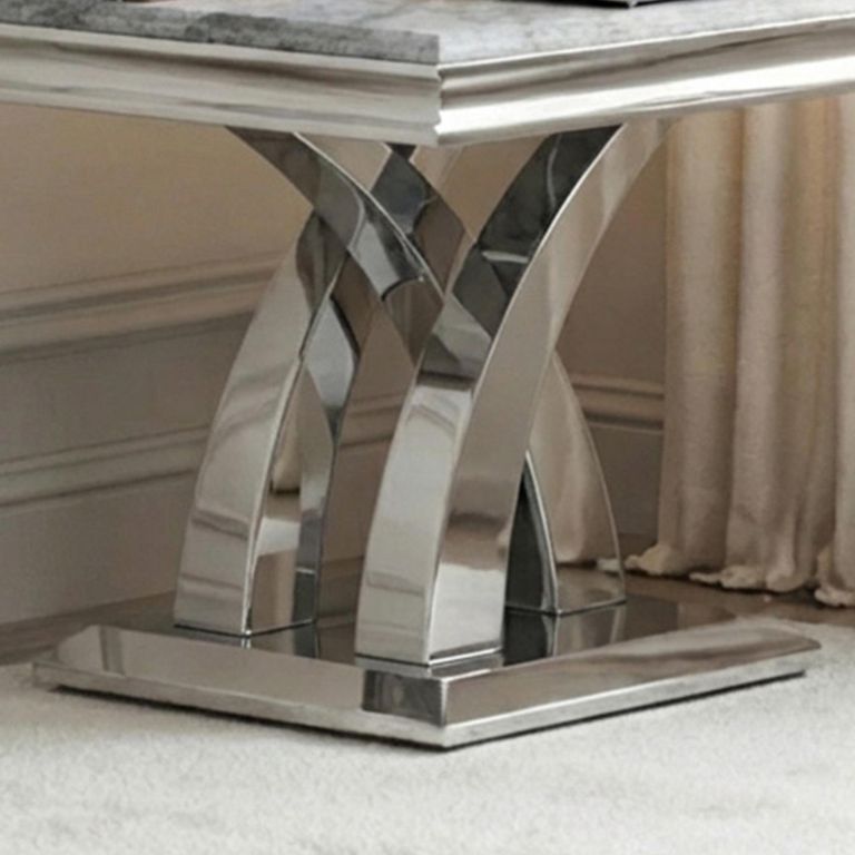 Lisbon Grey Marble and Chrome Square Lamp Table