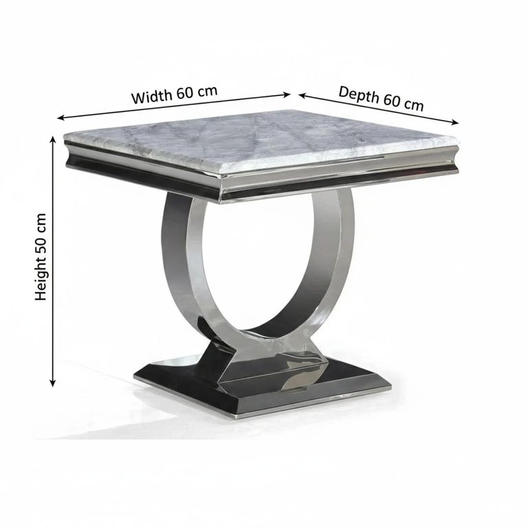 Glacier Grey Marble and Chrome Square Side Table
