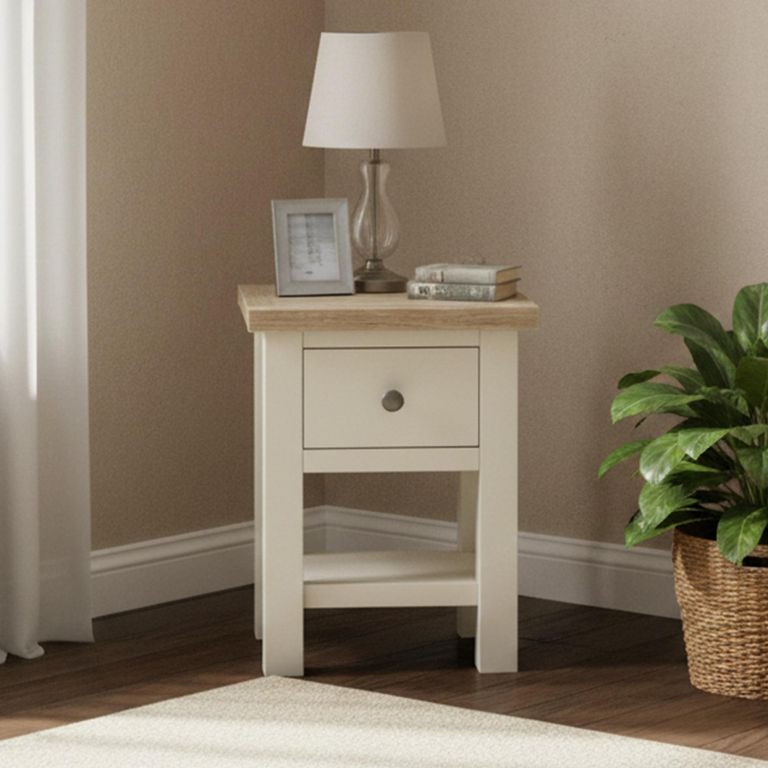 Modern Lamp Table - 1 Drawer - Square - White Painted