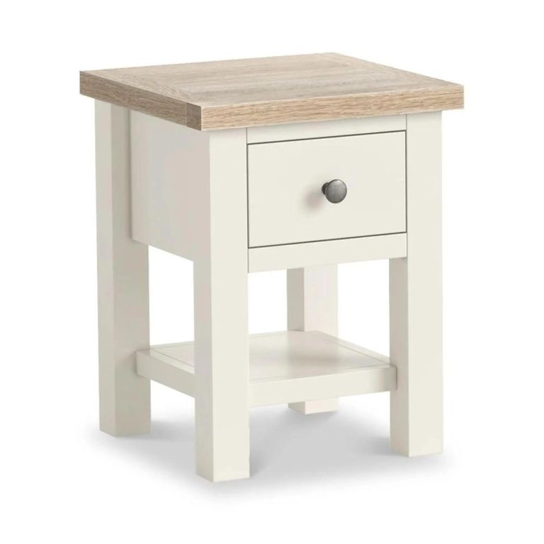 Modern Lamp Table - 1 Drawer - Square - White Painted