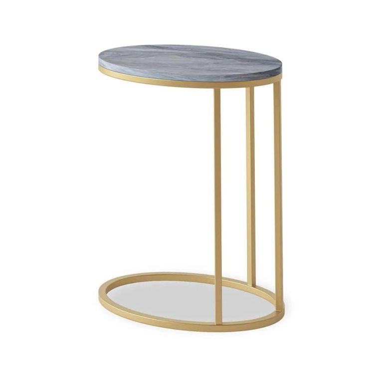 Marmora C Side Table - Oval - Grey Marble & Gold