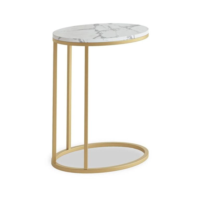 Marmora C Side Table - Oval - White Marble & Gold