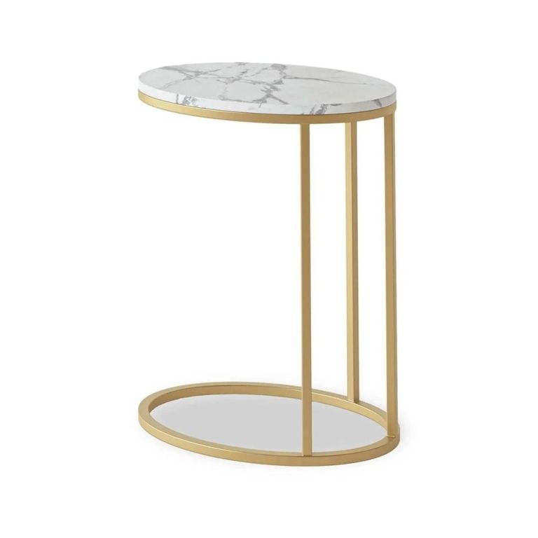 Marmora C Side Table - Oval - White Marble & Gold