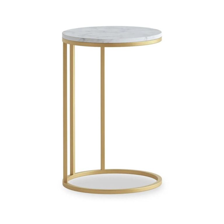 Marmora C Side Table - Round - White Marble & Gold