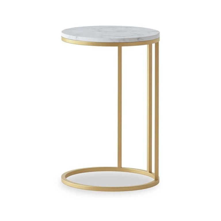 Marmora Side Table - Round - White Marble & Gold