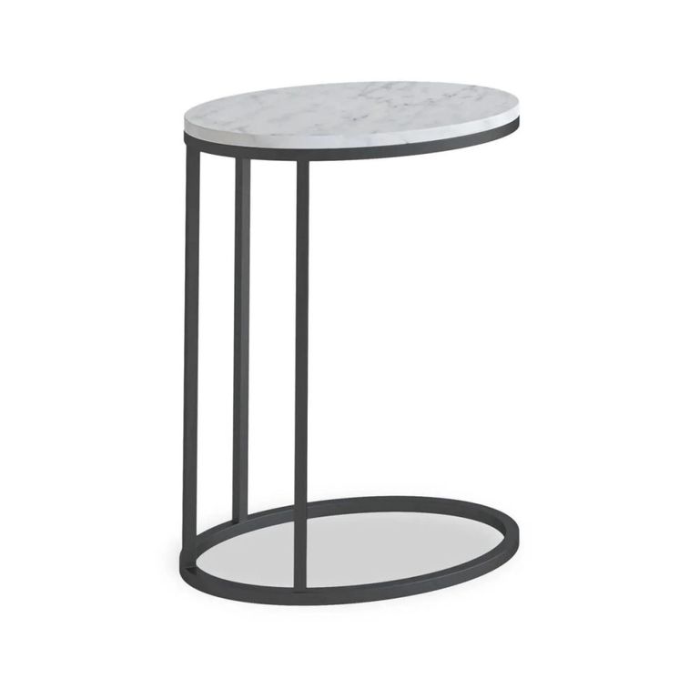 Marmora C Side Table - Oval - White Marble & Grey