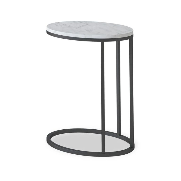 Marmora C Side Table - Oval - White Marble & Grey