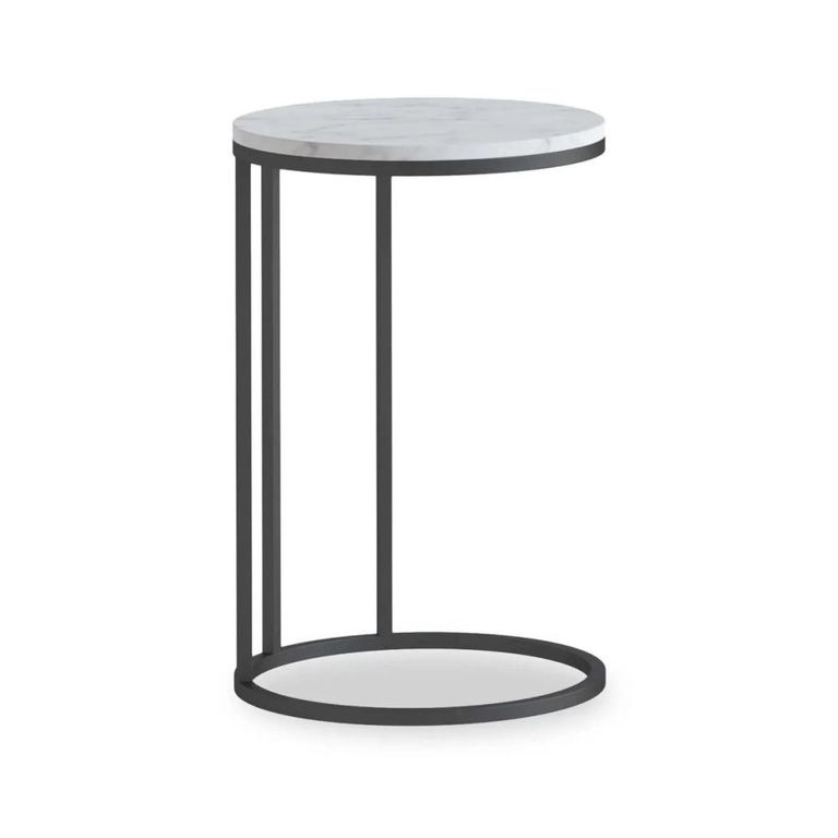 Marmora C Side Table - Round - White Marble & Grey