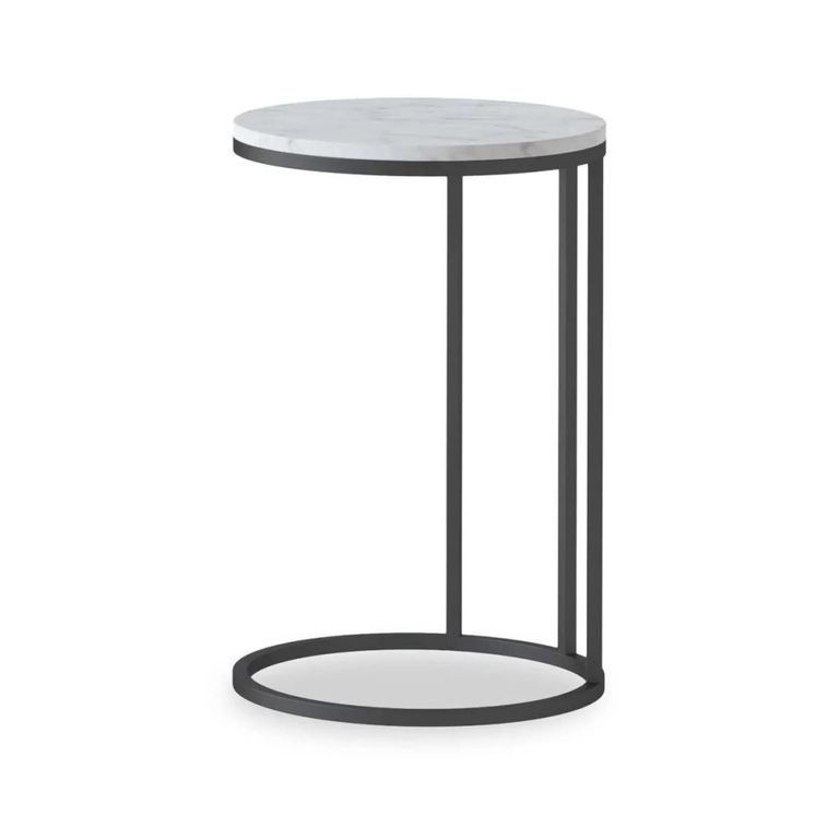 Marmora C Side Table - Round - White Marble & Grey