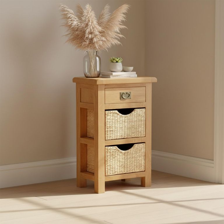 Salisbury Premium Telephone Table - 1 Drawer - with Baskets - Oak