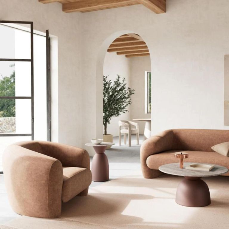 Ferrol Side Table - Round - Grey Marble - with Bronze Base