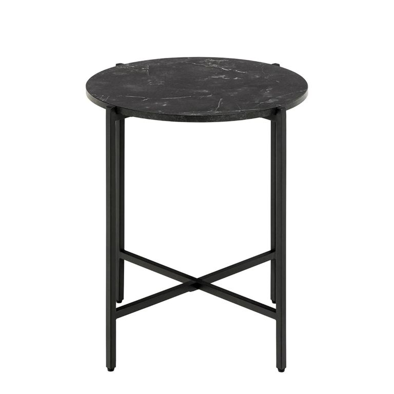 Lamoine Side Table - Round - Black Marble Effect